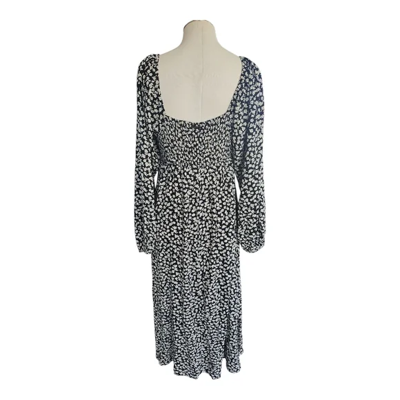 Billabong Better Days Midi Dress – Size L, Black & White Floral with Keyhole Tie - Picture 3 of 12